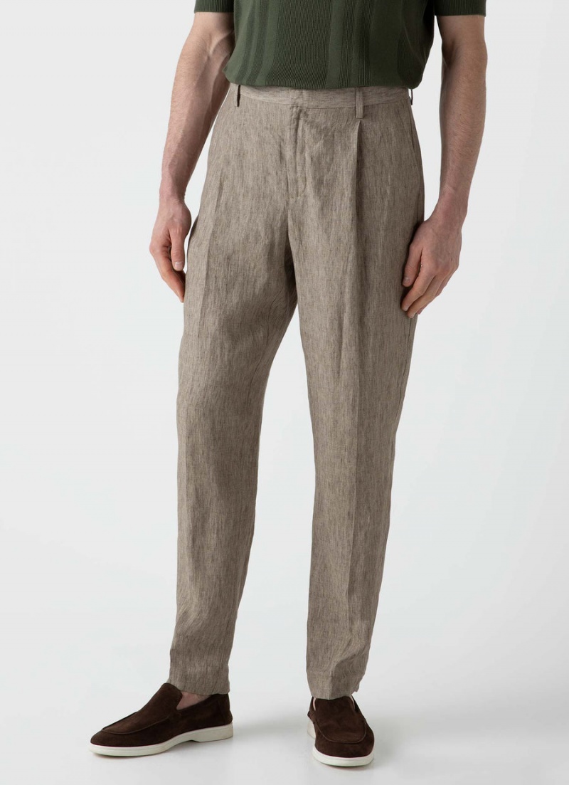 Beige Sunspel Pleated Linen Trouser | 92013-UPSG | USA