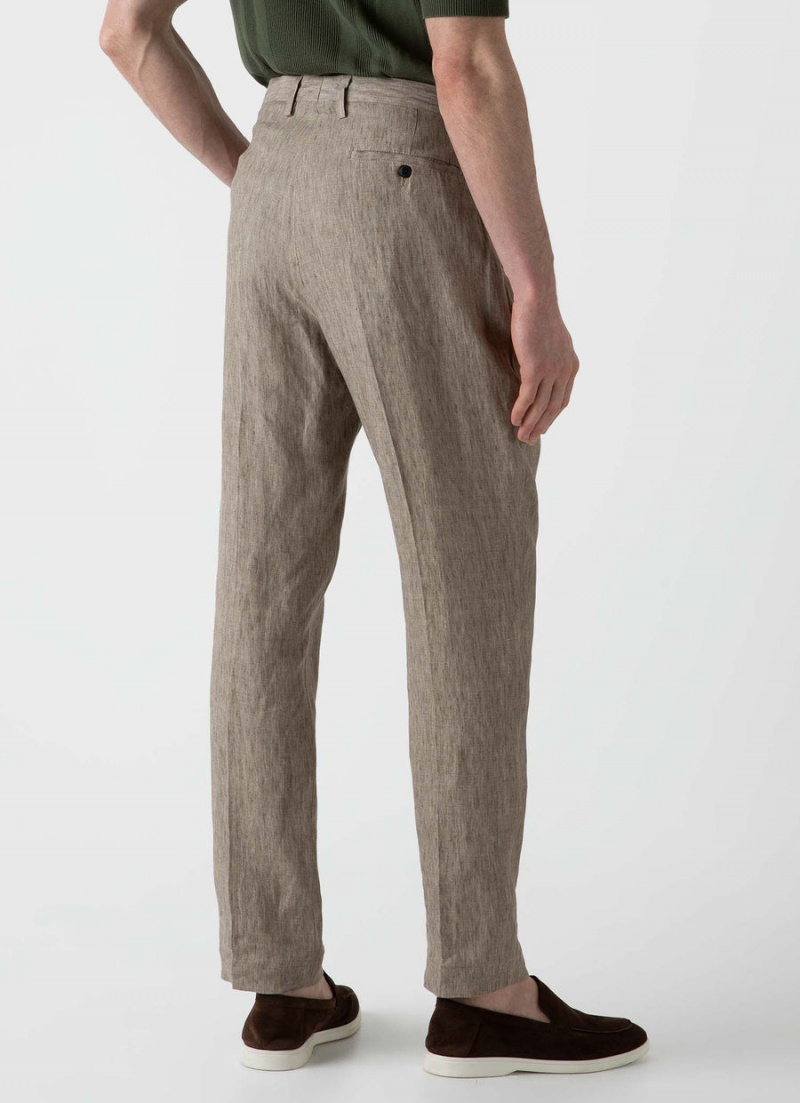 Beige Sunspel Pleated Linen Trouser | 92013-UPSG | USA