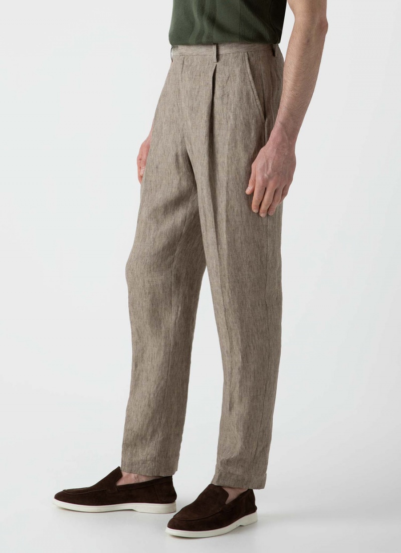 Beige Sunspel Pleated Linen Trouser | 92013-UPSG | USA