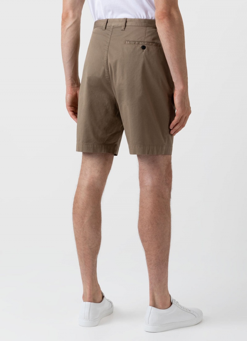 Beige Sunspel Pleated Twill Shorts | 73612-FDBO | USA