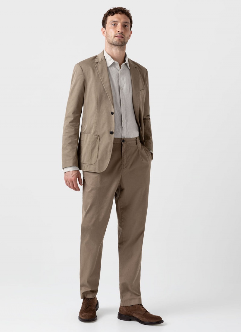 Beige Sunspel Pleated Twill Trouser | 40278-CQYV | USA