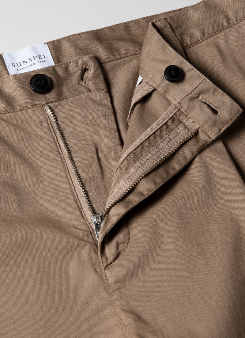 Beige Sunspel Pleated Twill Trouser | 40278-CQYV | USA