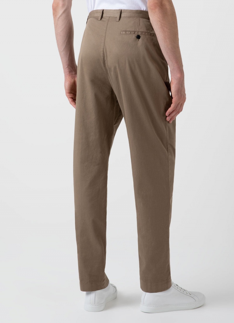 Beige Sunspel Pleated Twill Trouser | 40278-CQYV | USA