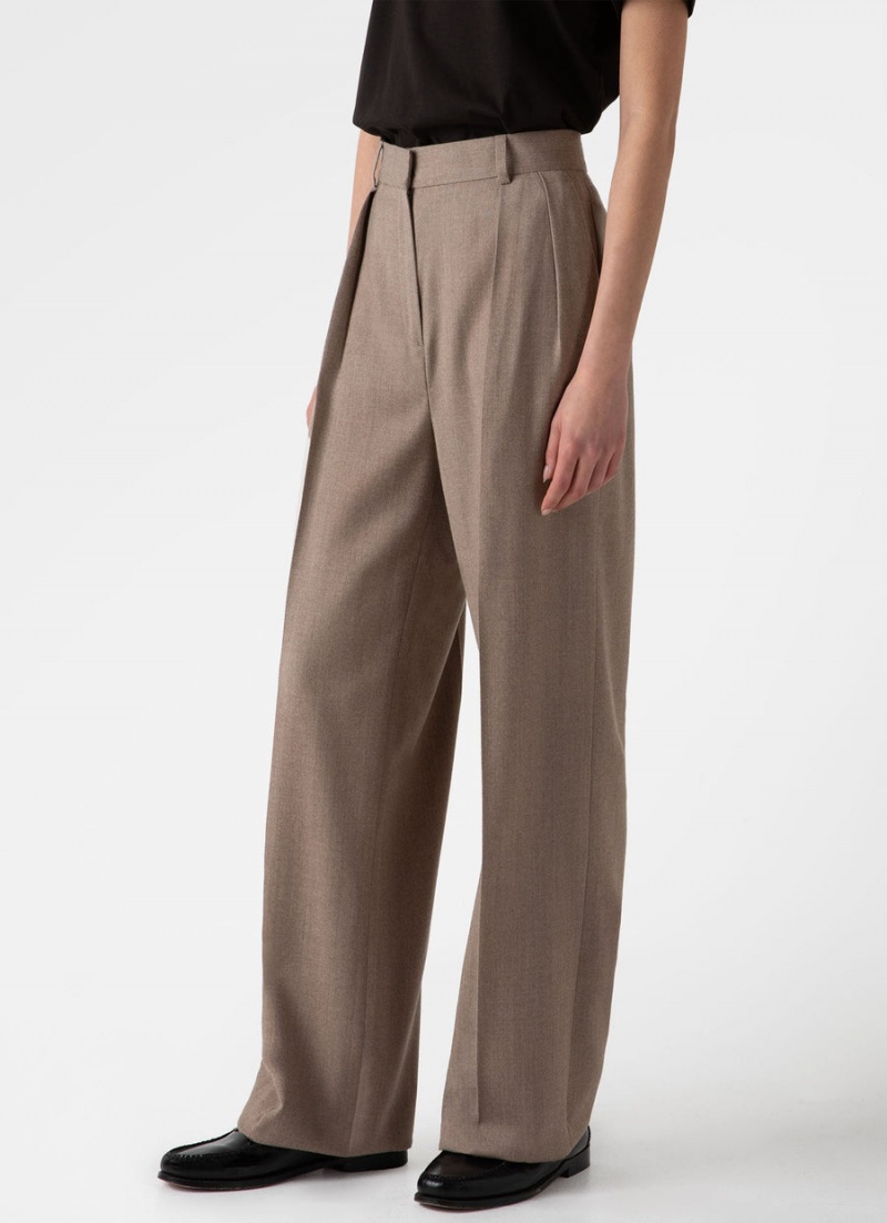 Beige Sunspel Pleated Wool Flannel Trouser | 58167-QNRP | USA