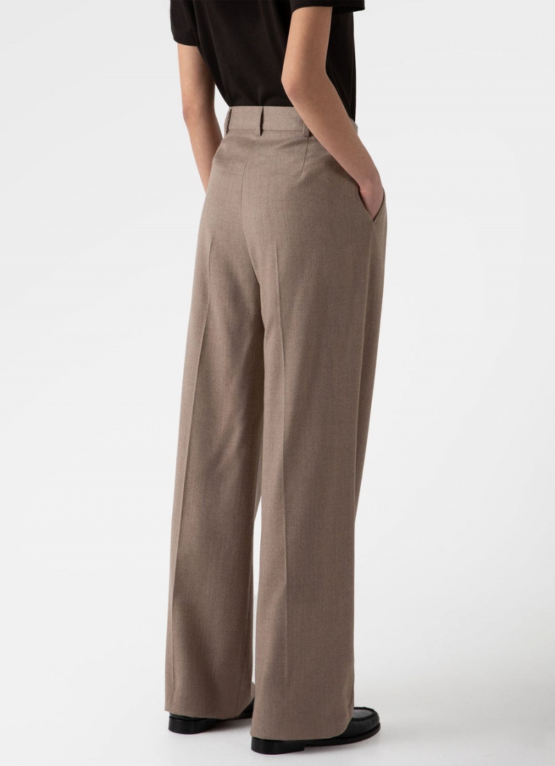 Beige Sunspel Pleated Wool Flannel Trouser | 58167-QNRP | USA