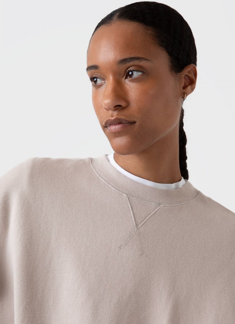 Beige Sunspel Relaxed Loopback Sweatshirt | 32617-GIWE | USA