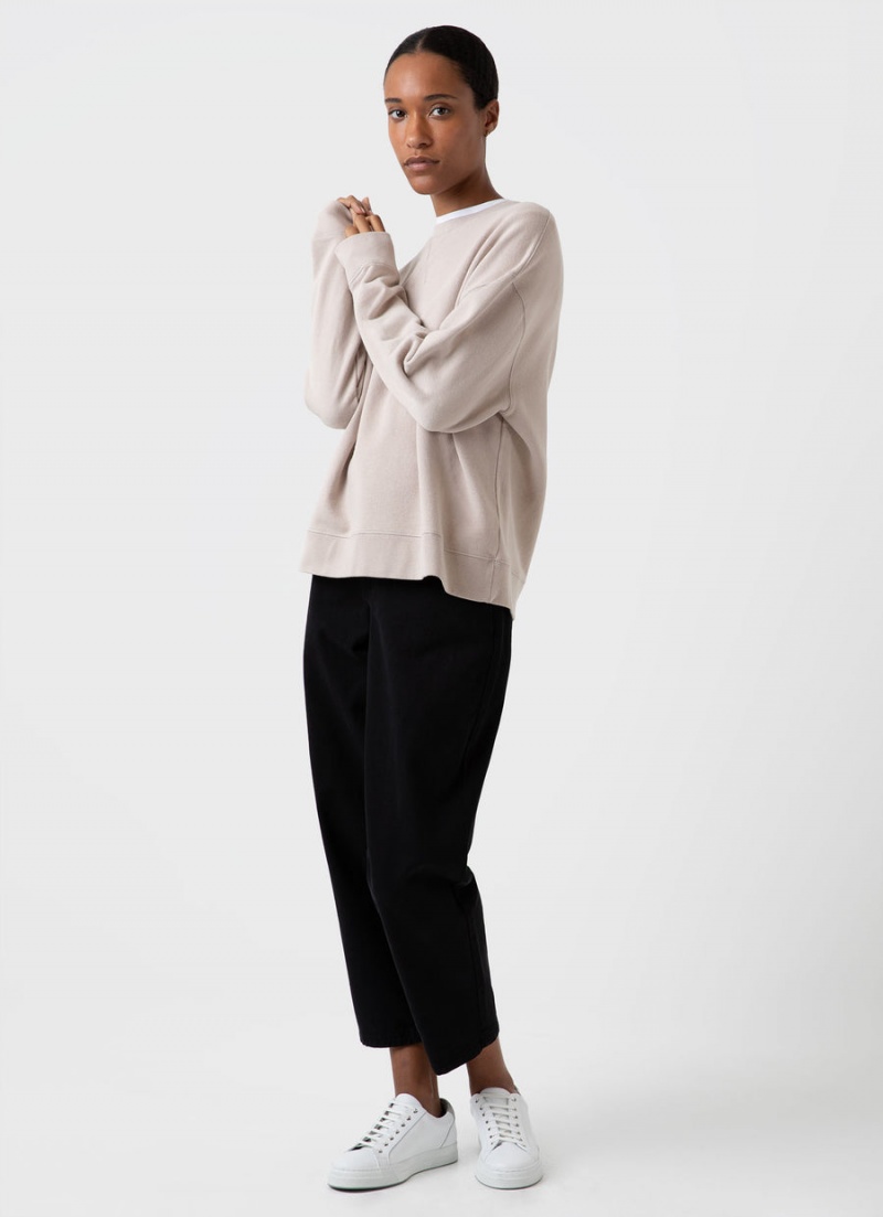 Beige Sunspel Relaxed Loopback Sweatshirt | 32617-GIWE | USA