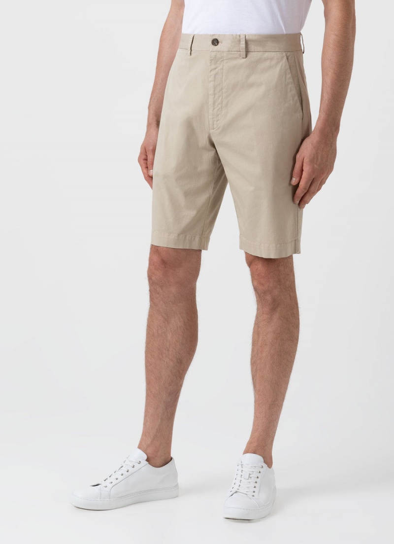 Beige Sunspel Stretch Cotton Twill Chino Shorts | 19426-SFMG | USA