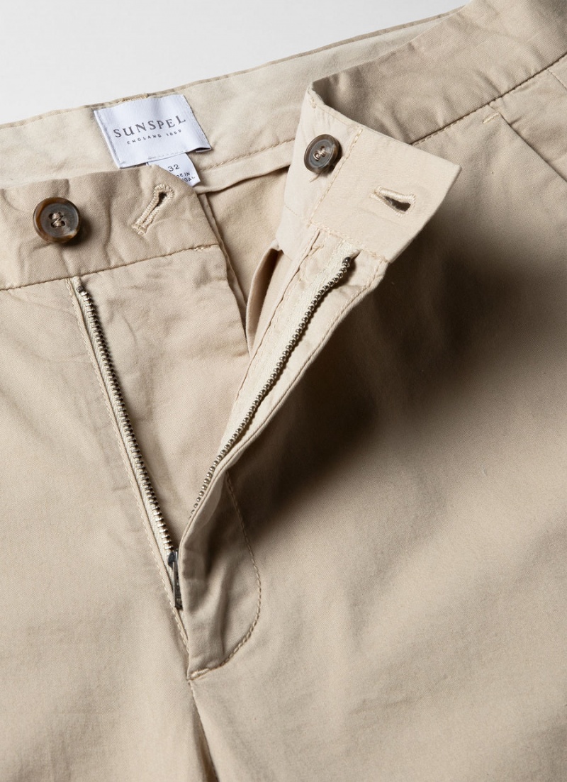 Beige Sunspel Stretch Cotton Twill Chino Shorts | 19426-SFMG | USA