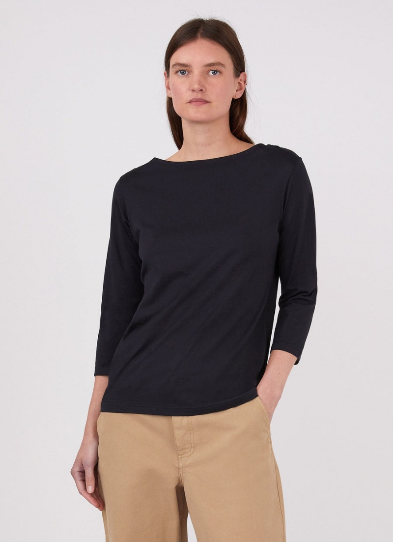 Black Sunspel 3/4 Sleeve Boat Neck T-shirt | 58217-OBYI | USA