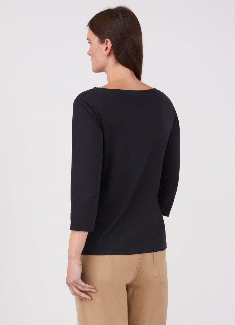 Black Sunspel 3/4 Sleeve Boat Neck T-shirt | 58217-OBYI | USA