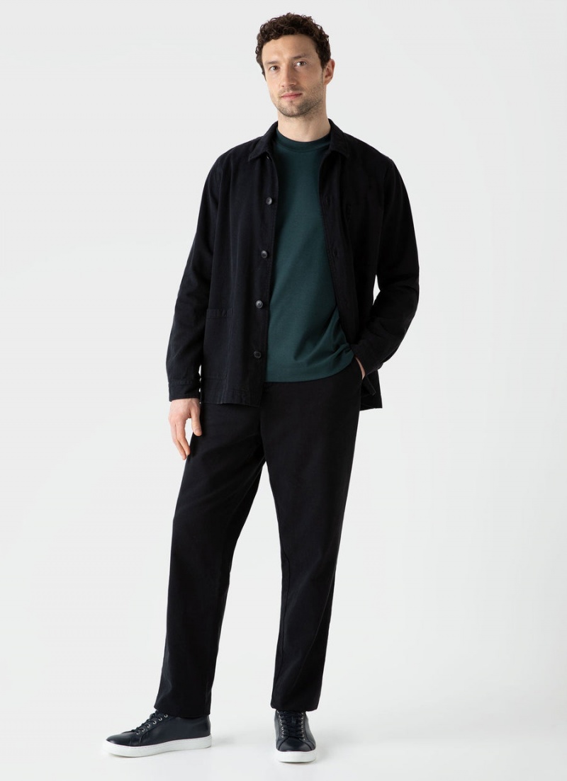 Black Sunspel Brushed Cotton Chore Trouser | 32164-FRZD | USA