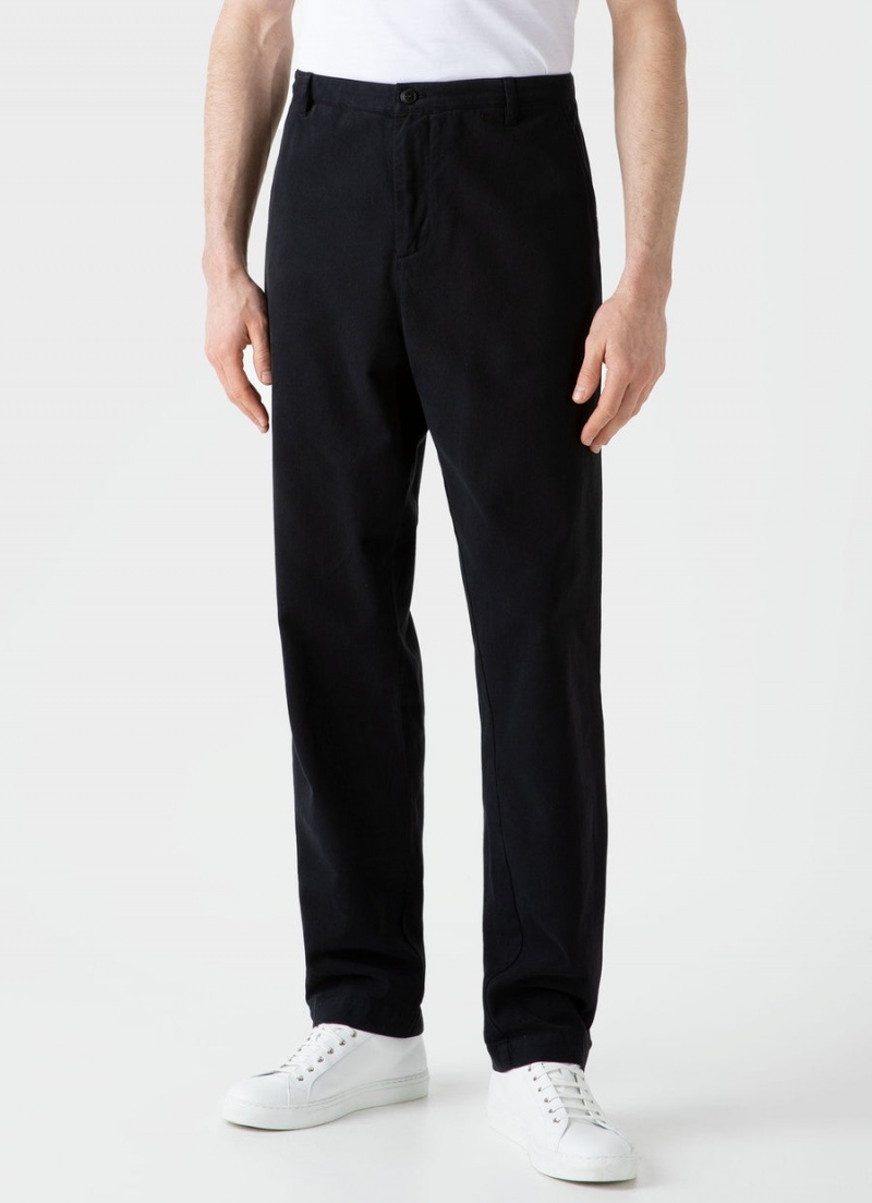 Black Sunspel Brushed Cotton Chore Trouser | 32164-FRZD | USA