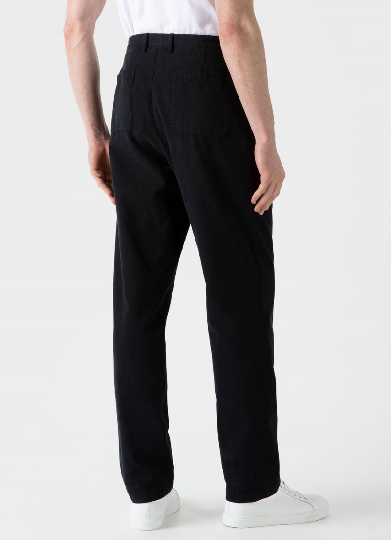 Black Sunspel Brushed Cotton Chore Trouser | 32164-FRZD | USA