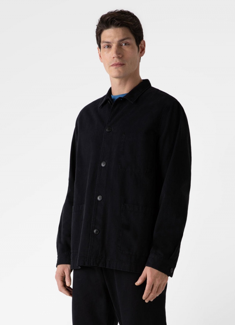 Black Sunspel Brushed Cotton Twin Pocket Jacket | 58673-WKIV | USA