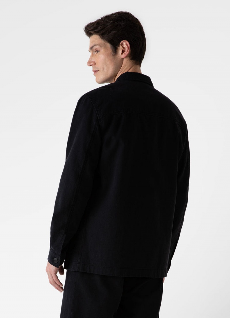 Black Sunspel Brushed Cotton Twin Pocket Jacket | 58673-WKIV | USA