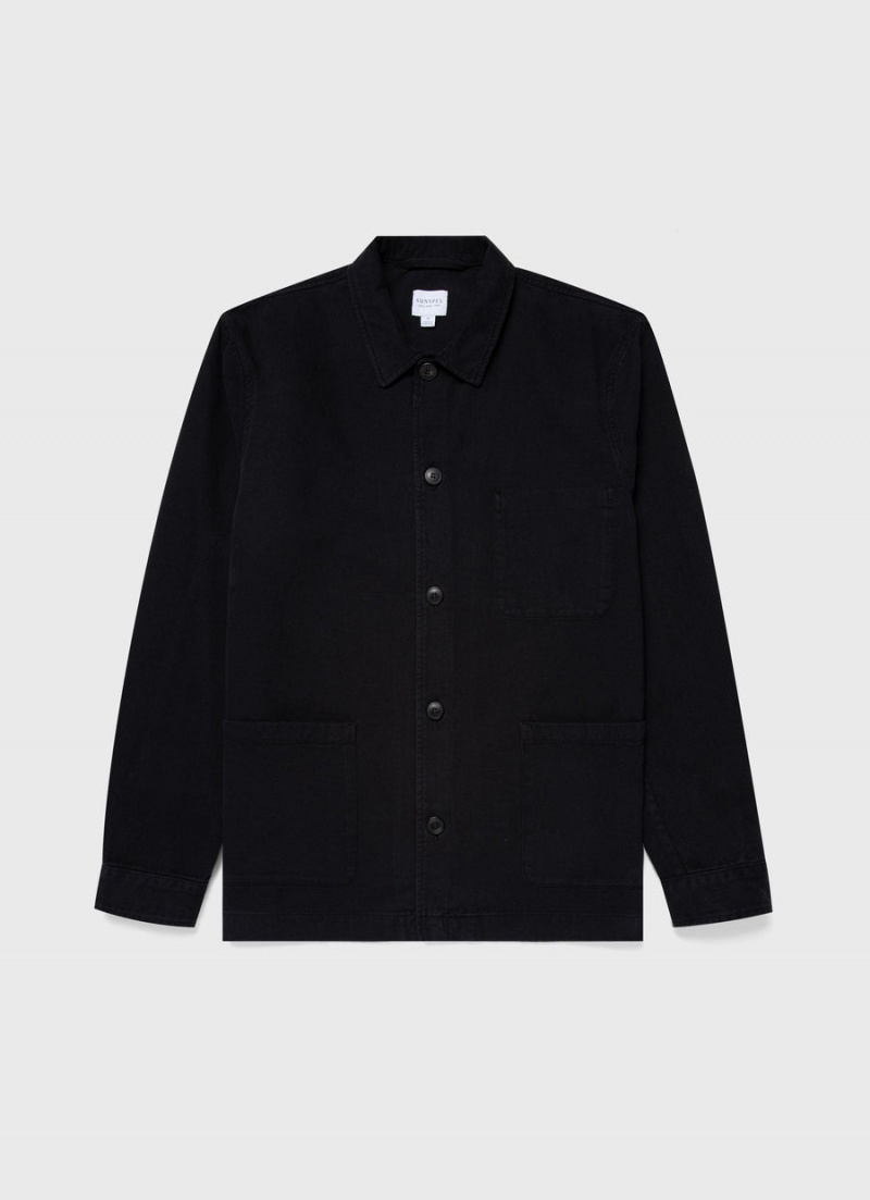 Black Sunspel Brushed Cotton Twin Pocket Jacket | 58673-WKIV | USA