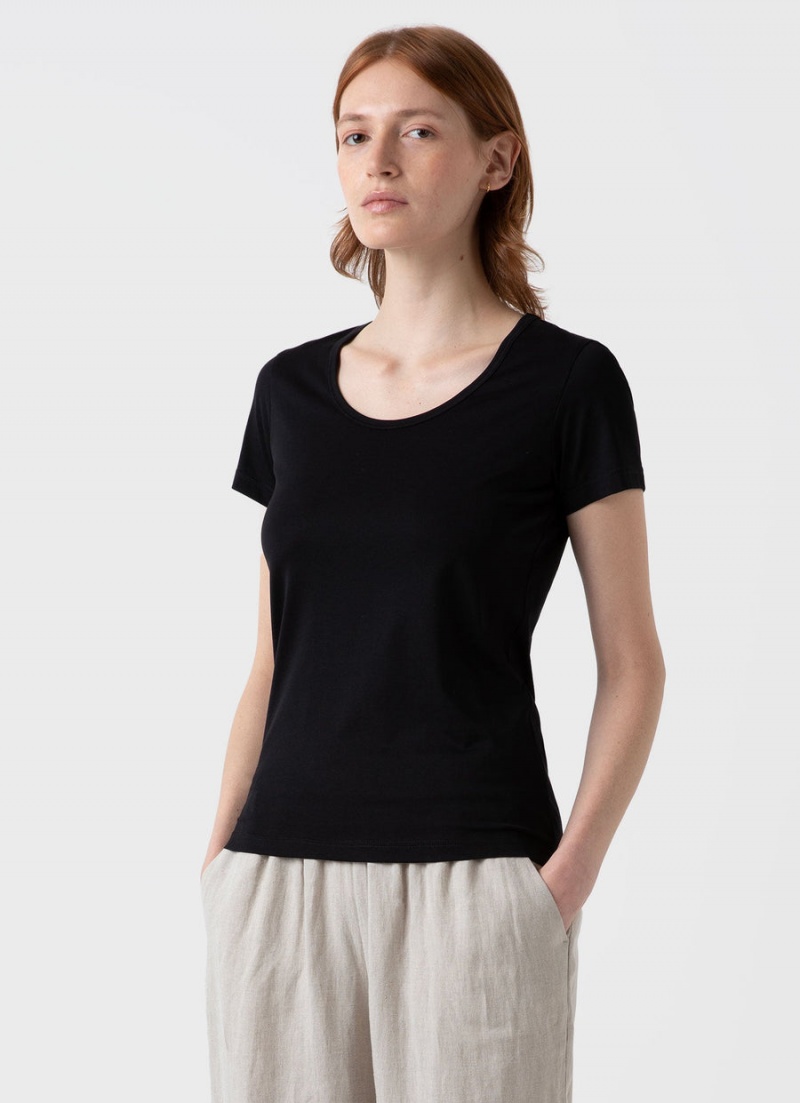 Black Sunspel Classic Scoop Neck T-shirt | 32541-SVCF | USA