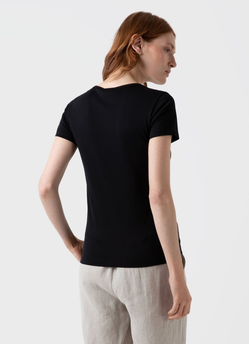 Black Sunspel Classic Scoop Neck T-shirt | 32541-SVCF | USA