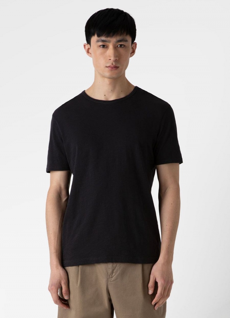 Black Sunspel Cotton Linen T-shirt | 13904-SIOK | USA