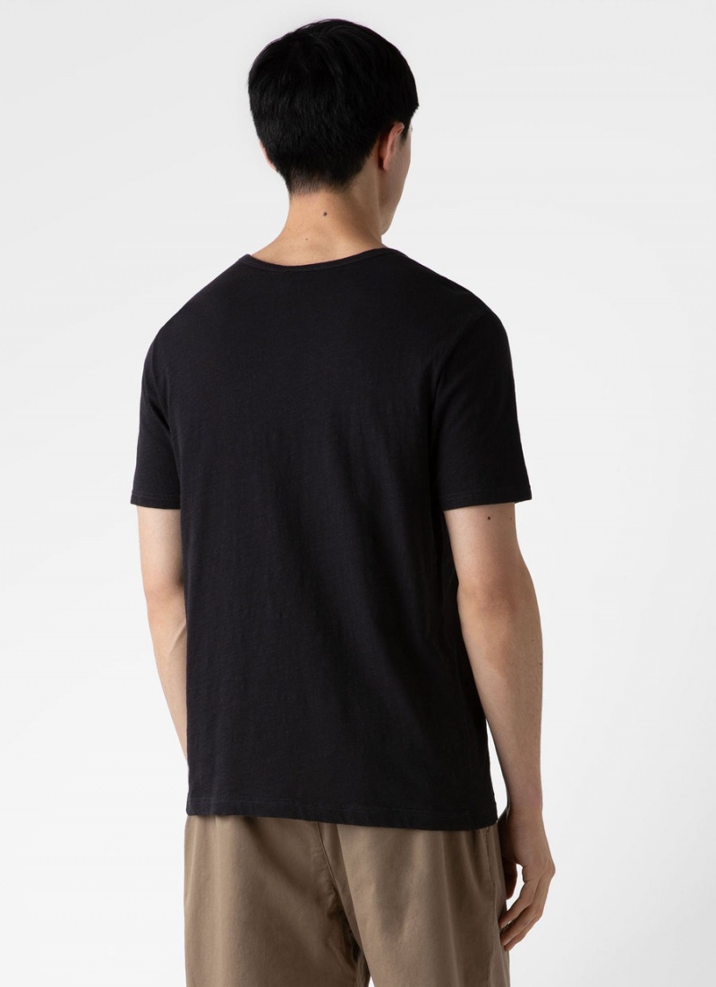 Black Sunspel Cotton Linen T-shirt | 13904-SIOK | USA