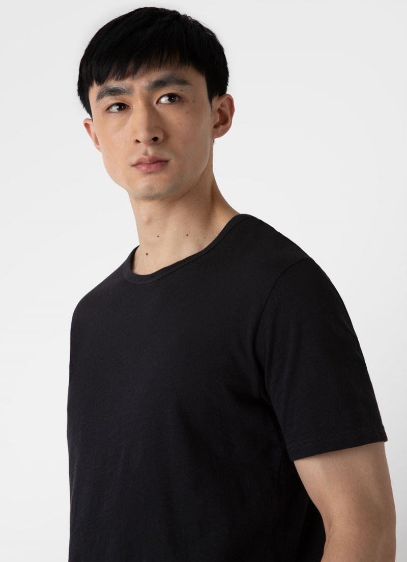 Black Sunspel Cotton Linen T-shirt | 13904-SIOK | USA