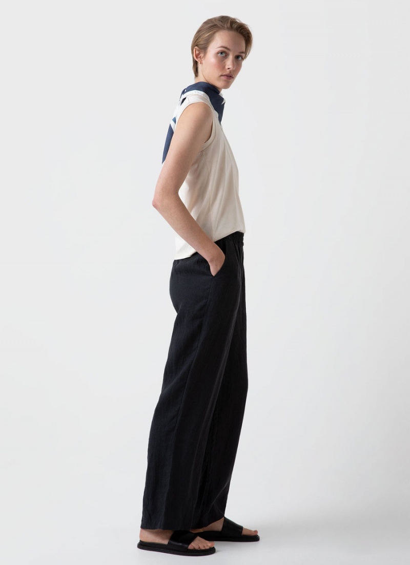 Black Sunspel Drawstring Wide Leg Trouser | 49631-DJVY | USA