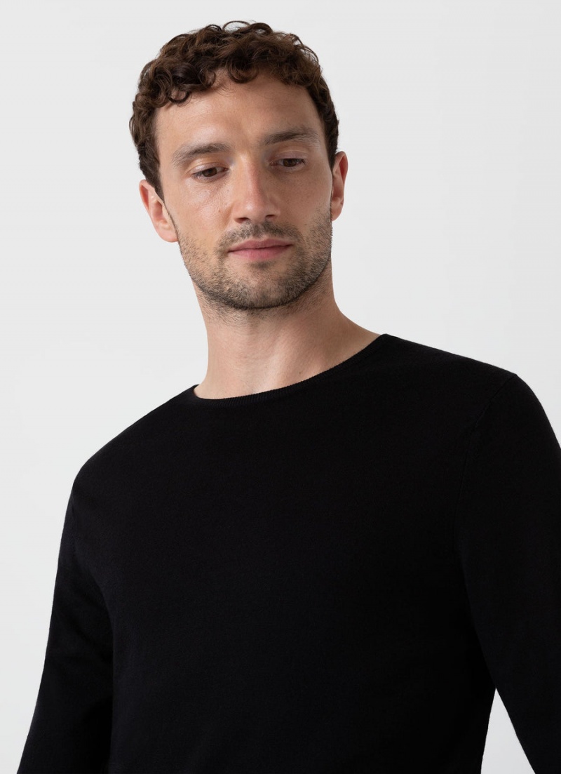 Black Sunspel Extra‑Fine Merino Crew Neck | 38576-VSJE | USA