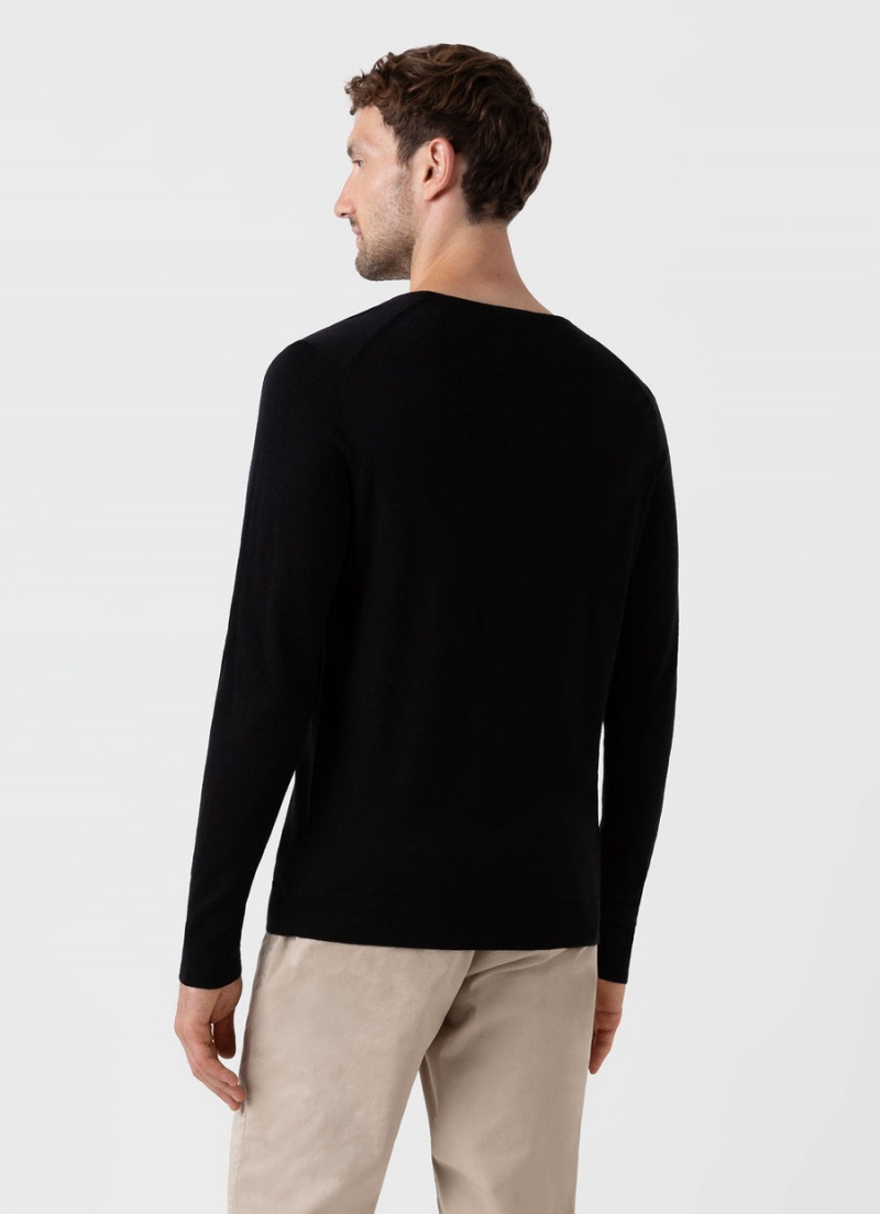 Black Sunspel Extra‑Fine Merino Crew Neck | 38576-VSJE | USA