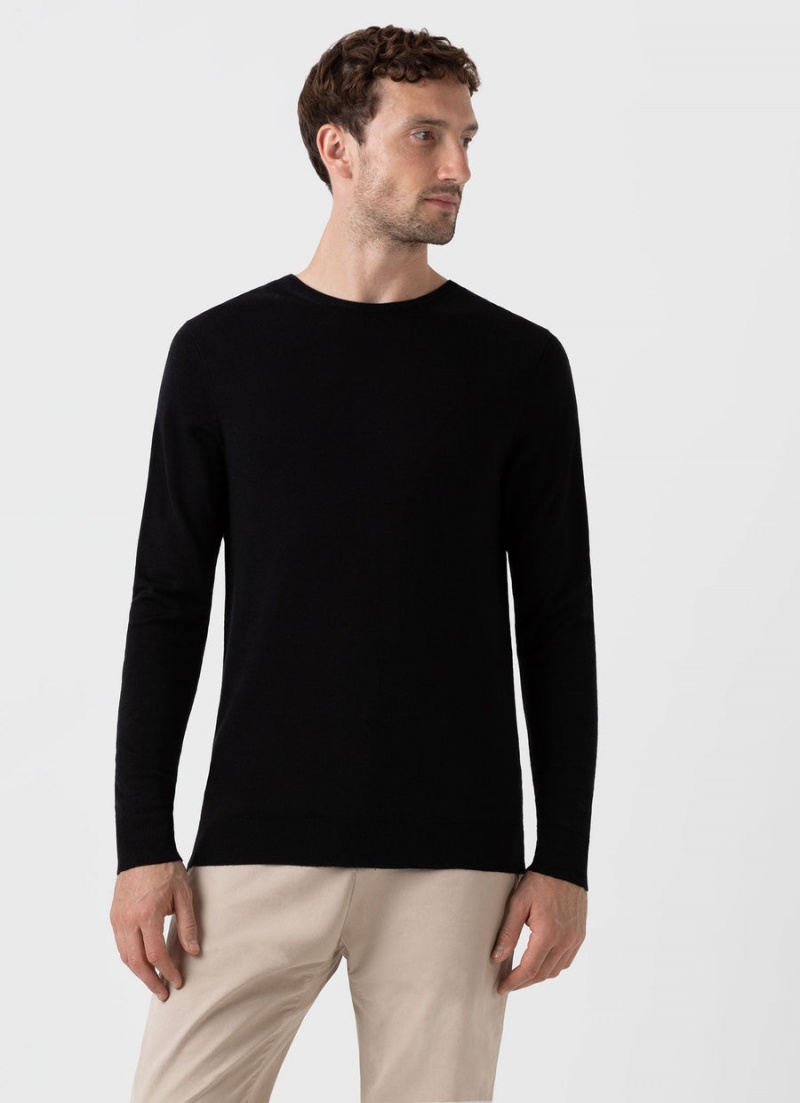 Black Sunspel Extra‑Fine Merino Crew Neck | 38576-VSJE | USA