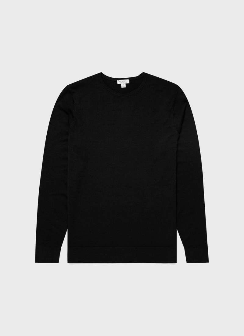 Black Sunspel Extra‑Fine Merino Crew Neck | 38576-VSJE | USA