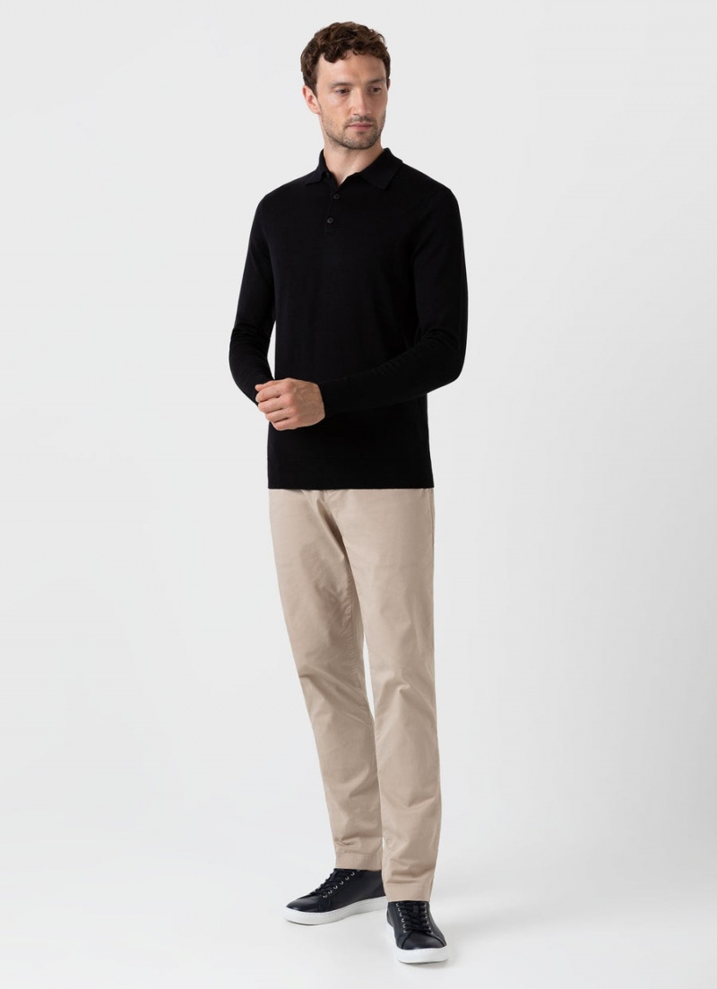 Black Sunspel Extra‑Fine Merino Polo Shirt | 10572-MJWY | USA