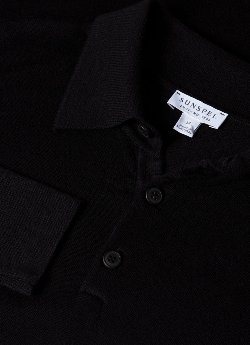 Black Sunspel Extra‑Fine Merino Polo Shirt | 10572-MJWY | USA