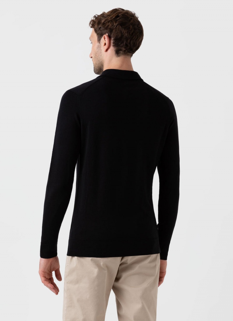 Black Sunspel Extra‑Fine Merino Polo Shirt | 10572-MJWY | USA