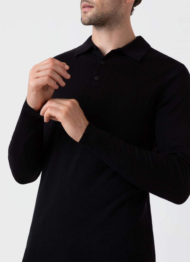 Black Sunspel Extra‑Fine Merino Polo Shirt | 10572-MJWY | USA