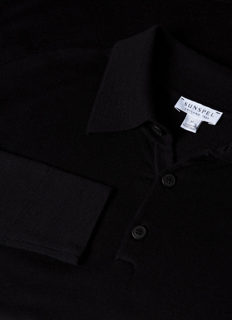 Black Sunspel Extra‑Fine Merino Polo Shirt | 10572-MJWY | USA