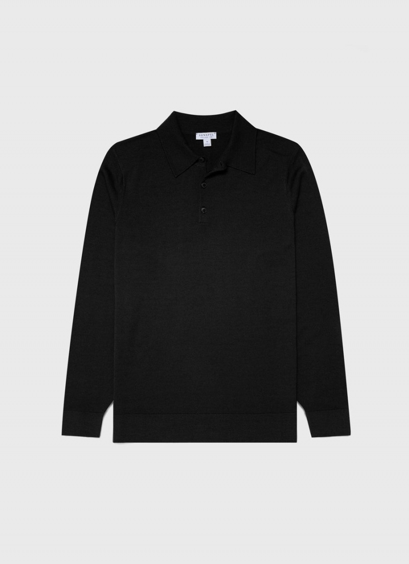 Black Sunspel Extra‑Fine Merino Polo Shirt | 10572-MJWY | USA