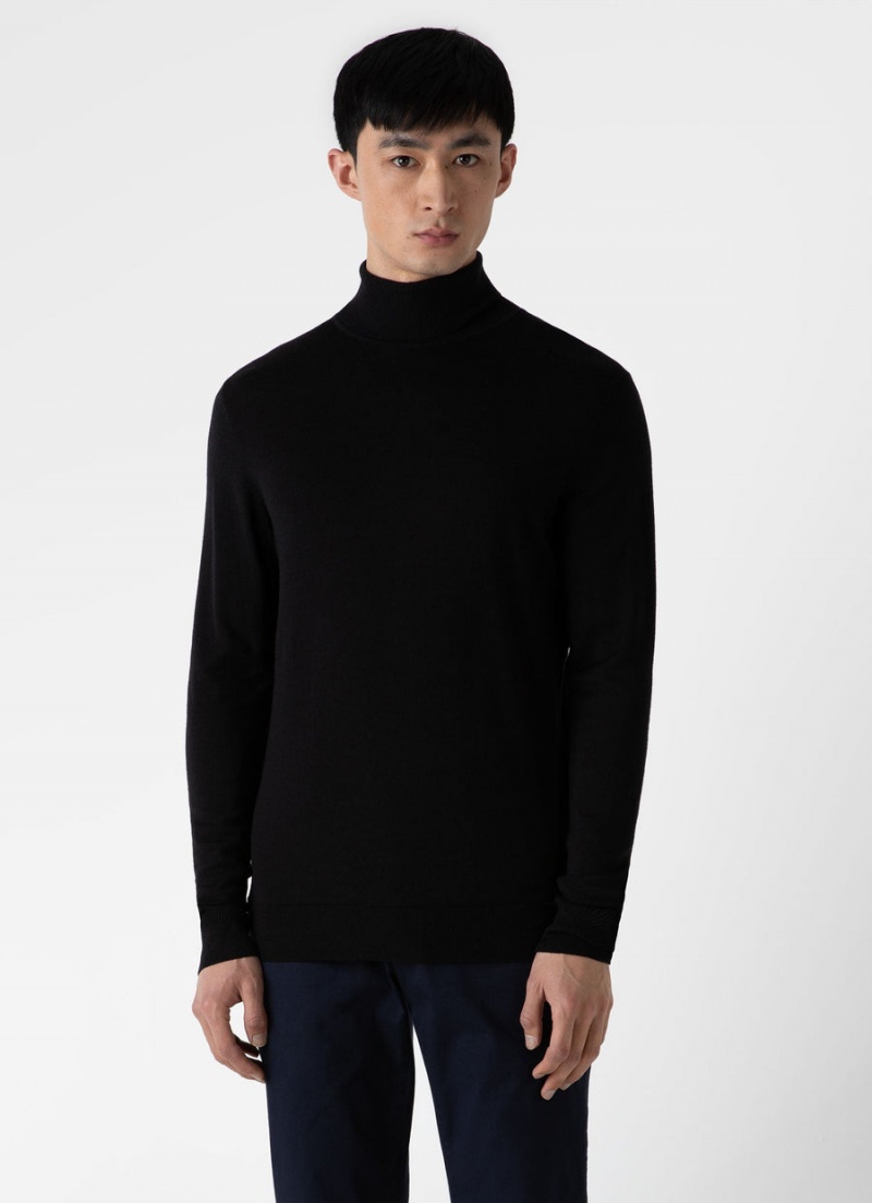 Black Sunspel Extra‑Fine Merino Roll Neck | 85713-DVGK | USA