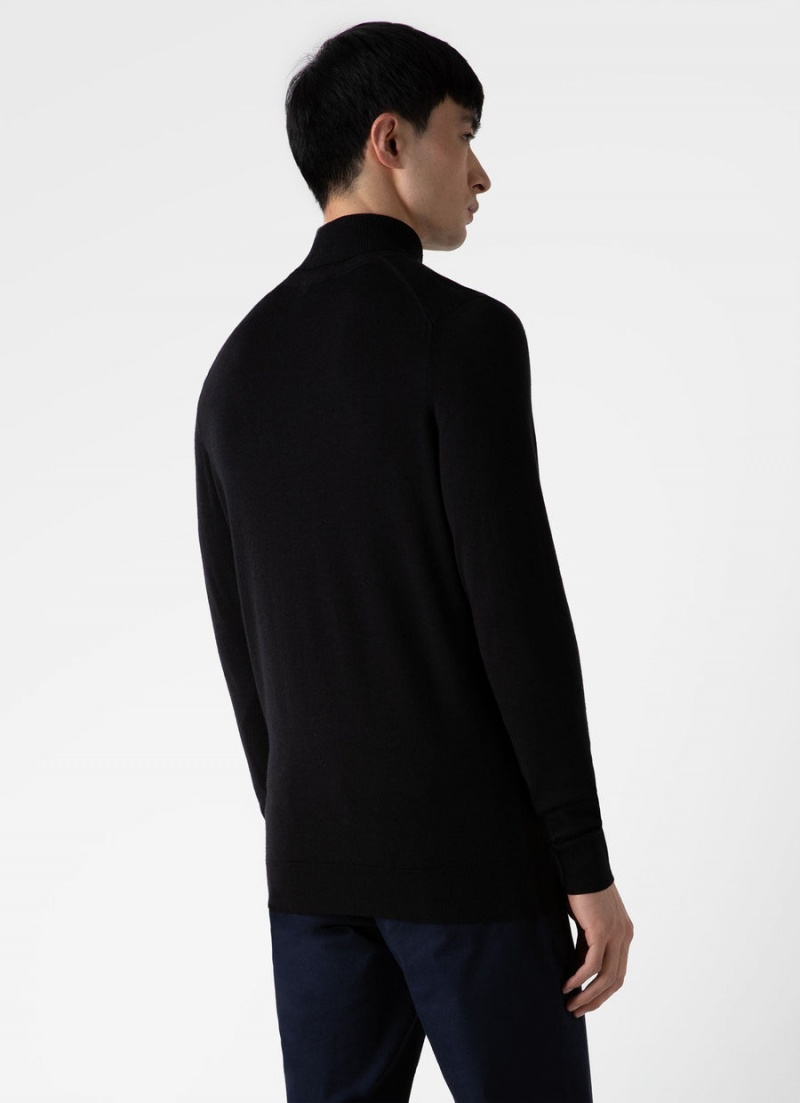 Black Sunspel Extra‑Fine Merino Roll Neck | 85713-DVGK | USA