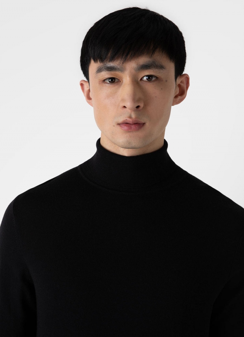 Black Sunspel Extra‑Fine Merino Roll Neck | 85713-DVGK | USA