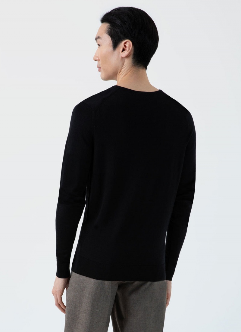 Black Sunspel Extra‑Fine Merino V Neck | 31809-UNLY | USA