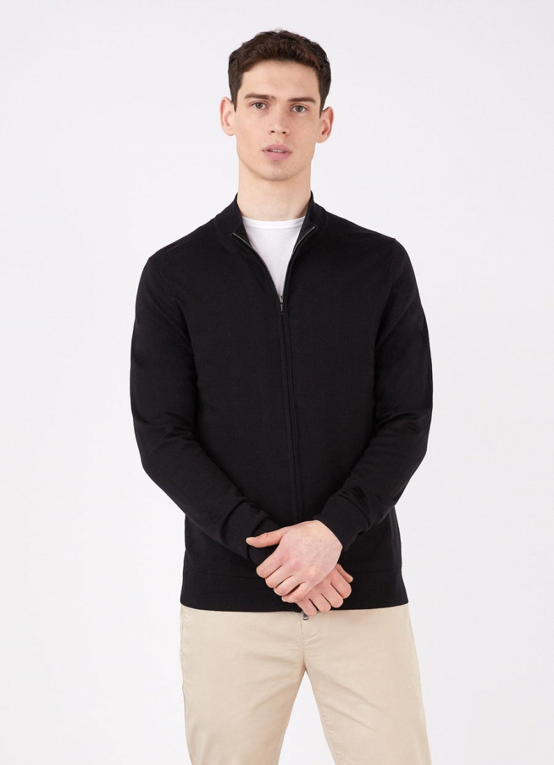 Black Sunspel Extra‑Fine Merino Zip Cardigan | 75893-JXCA | USA