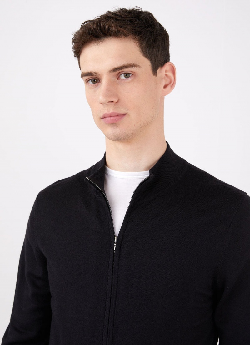 Black Sunspel Extra‑Fine Merino Zip Cardigan | 75893-JXCA | USA