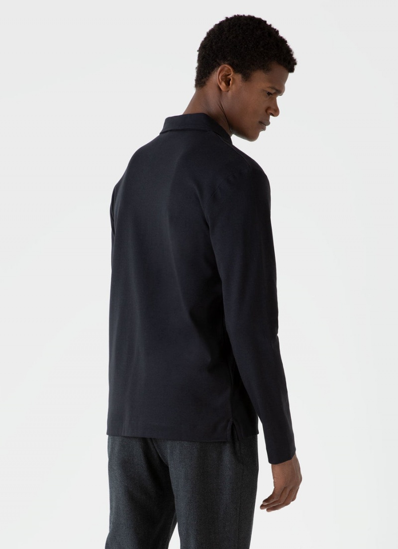 Black Sunspel Half Zip Heavyweight Polo Shirt | 53960-JOEQ | USA