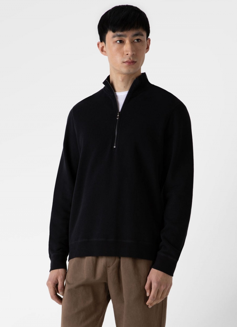 Black Sunspel Half Zip Loopback Sweatshirt | 20361-YMLC | USA