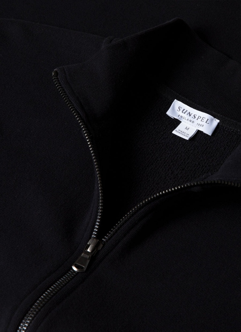 Black Sunspel Half Zip Loopback Sweatshirt | 20361-YMLC | USA