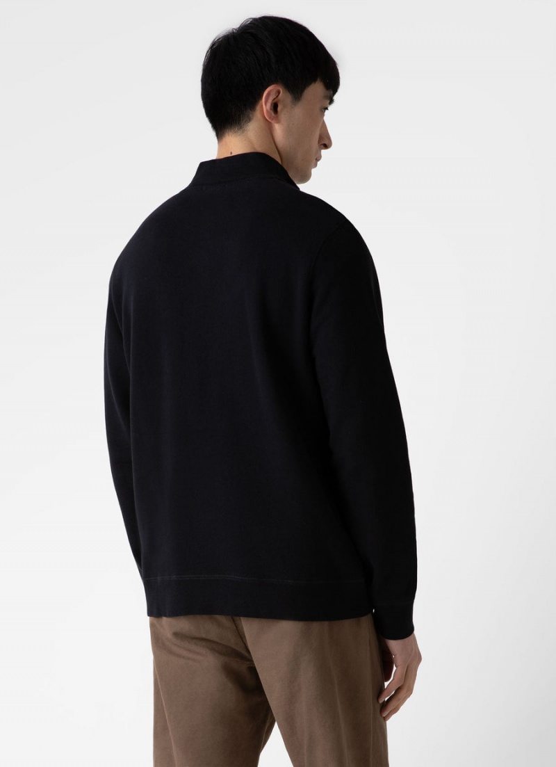 Black Sunspel Half Zip Loopback Sweatshirt | 20361-YMLC | USA