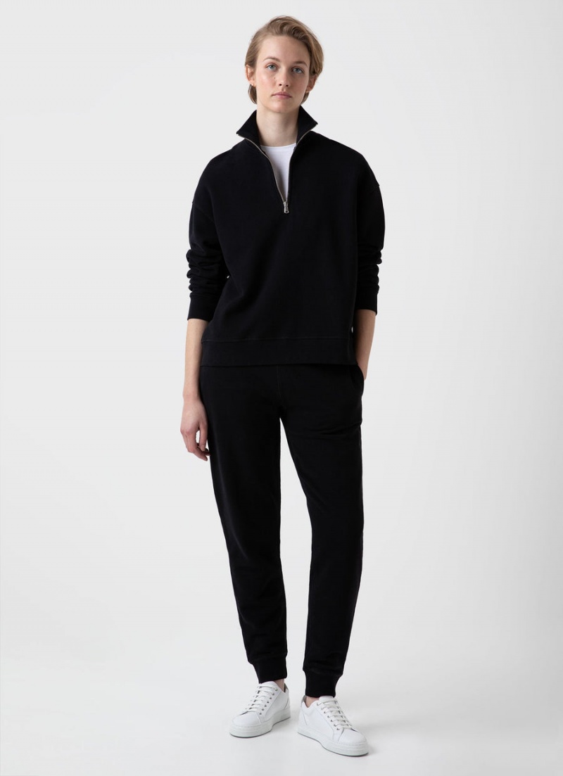 Black Sunspel Half Zip Loopback Sweatshirt | 91307-MJKY | USA