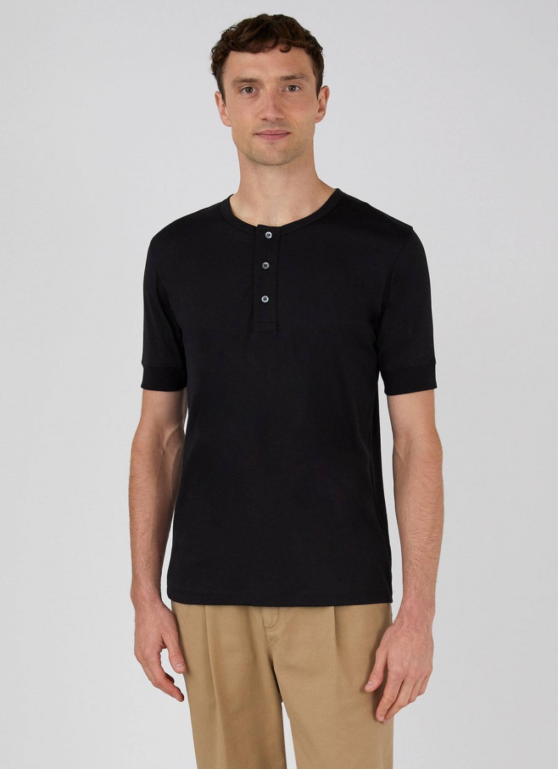 Black Sunspel Henley T-shirt | 84652-SLUT | USA