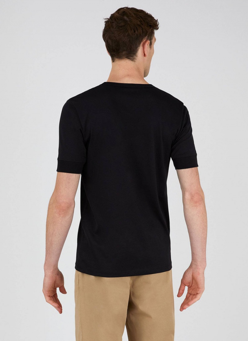 Black Sunspel Henley T-shirt | 84652-SLUT | USA